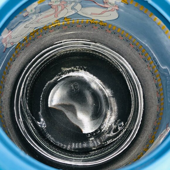 80s Country Mother Goose Ribbon Bow Glass Jar Blue Plastic Lid Vintage Canister - Picture 7 of 12